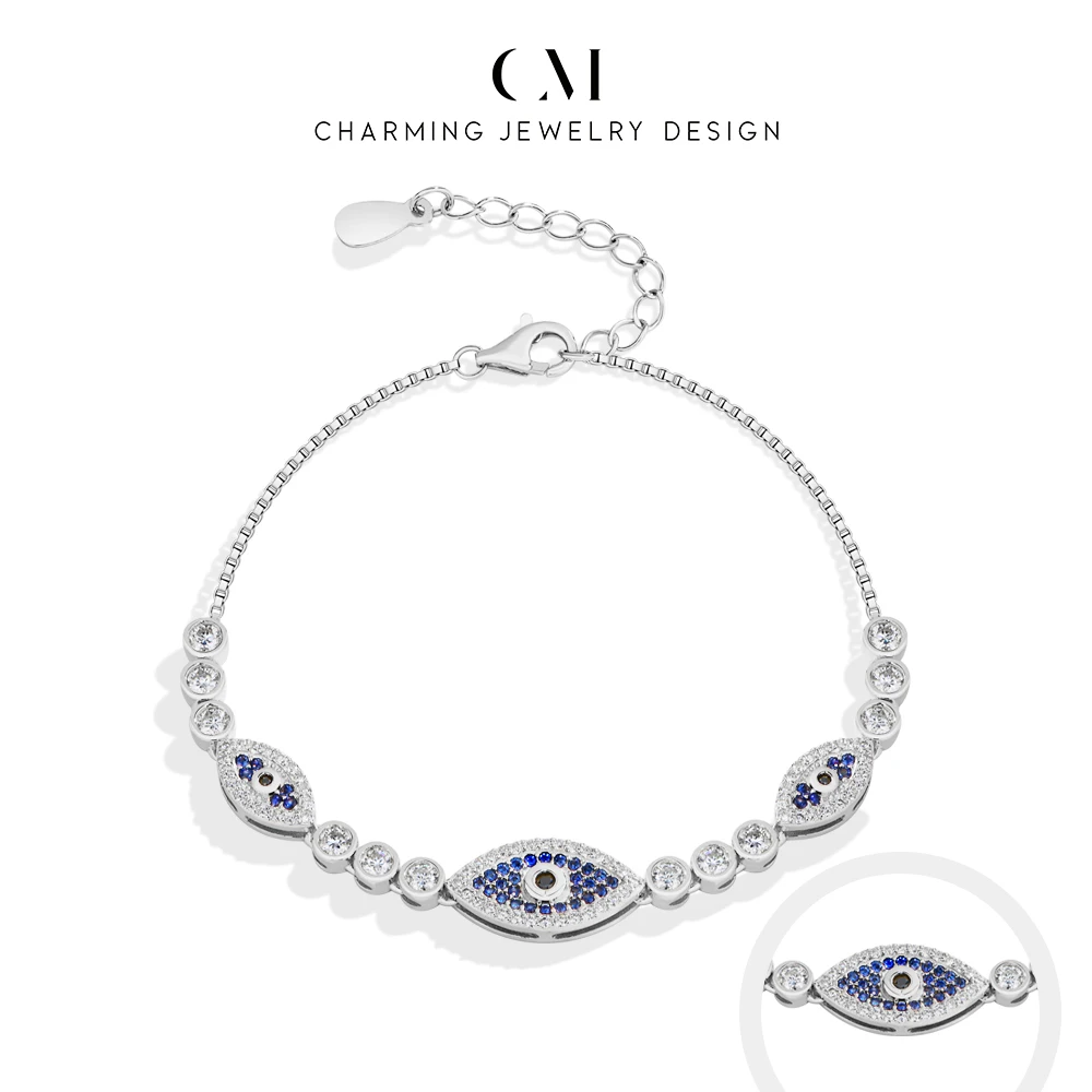

CHARMING Superb Evil Eye Colorful Moissanite Lab sapphire 925Sterling Silver Bracelet for Women Anniversary Party Birthday Gift