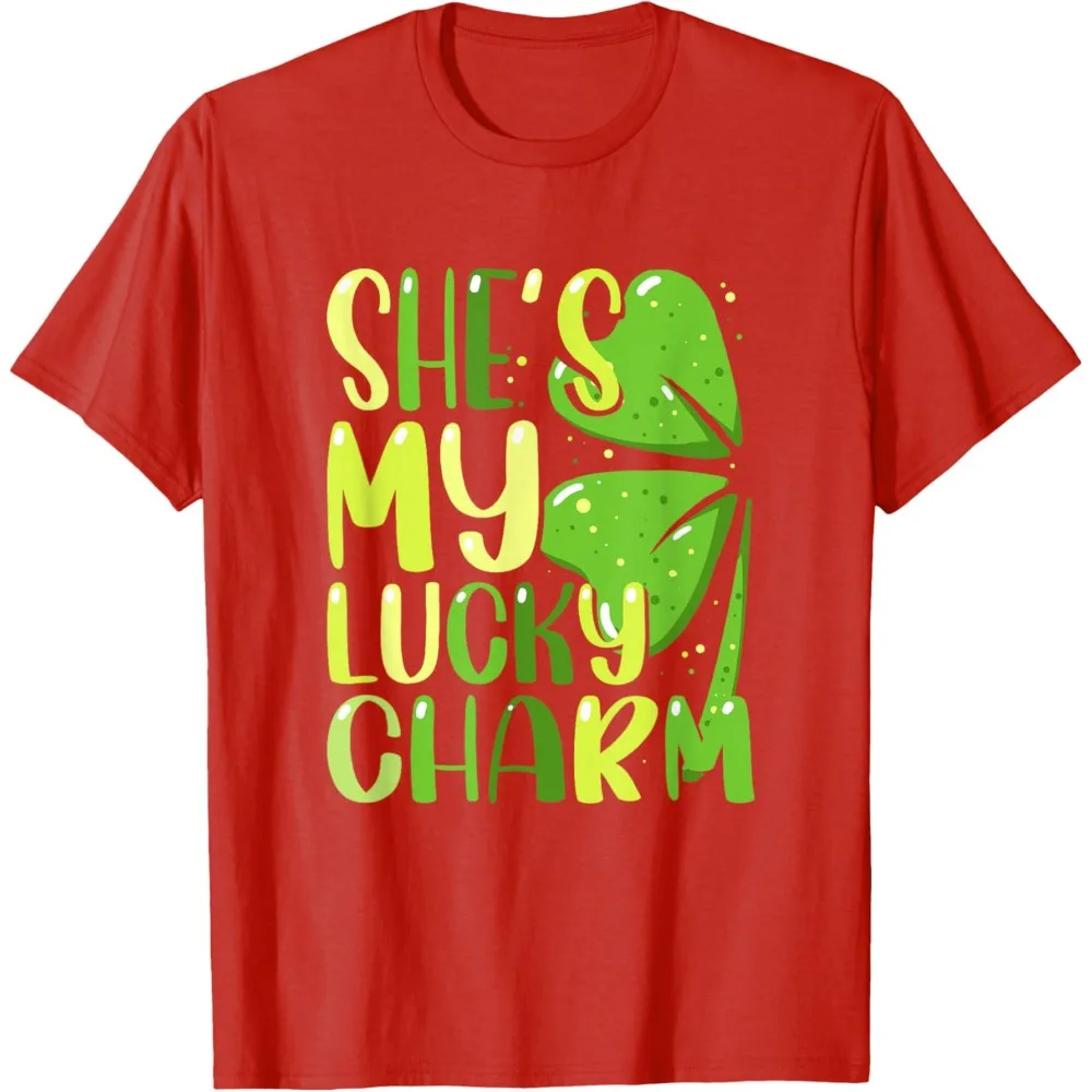 She's My Charm Tshirt Women St. Patrick's Day Shamrock Graphic Print Funny Casual Short Sleeve Irish Holiday Streetwear Tee