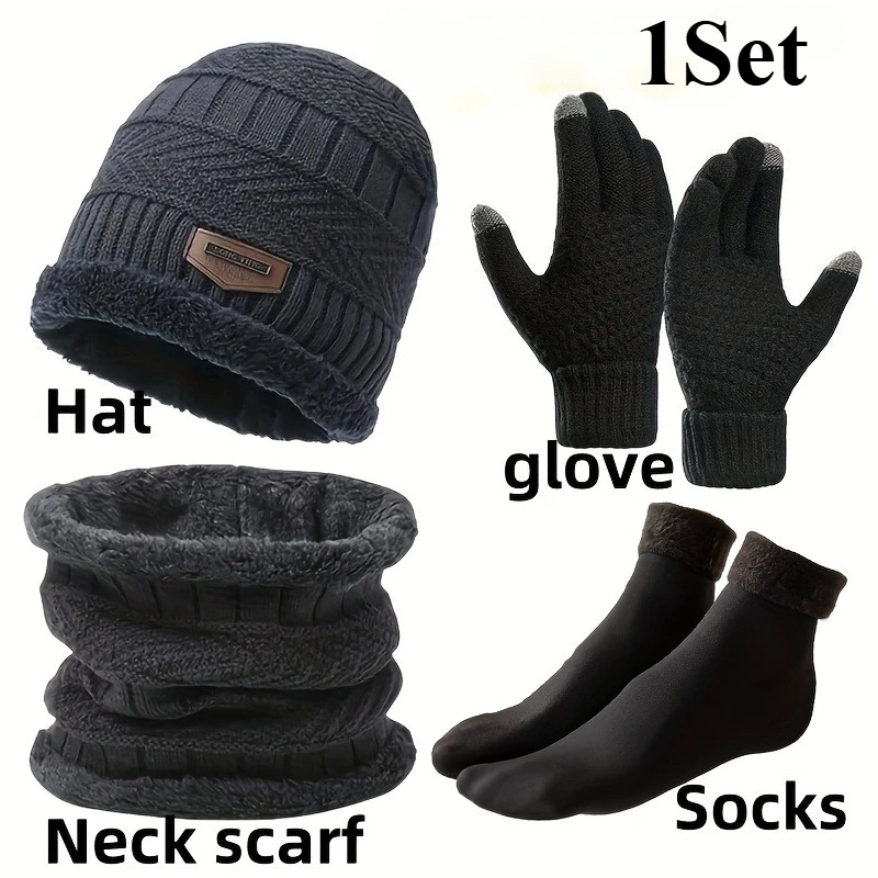 مجموعة واحدة من المجموعة الشتوية الدافئة: قبعة، وشاح، قفازات، جوارب، للجنسين، رقبة دافئة للشتاء، قفازات أصابع دافئة