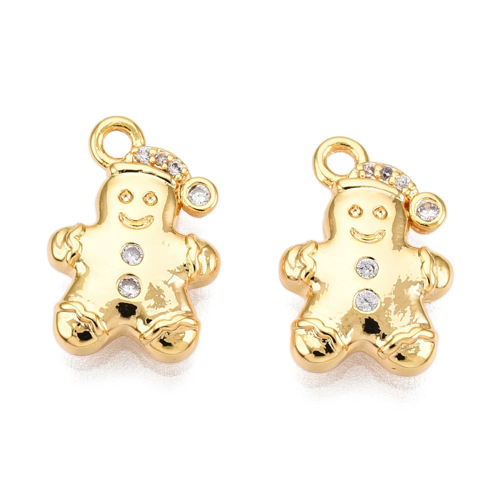 

10pcs Christmas Tree Charms Gingerbread Man Brass Zirconia Pendants Real 18K Gold Plated for DIY Bracelet Jewelry Making Finding