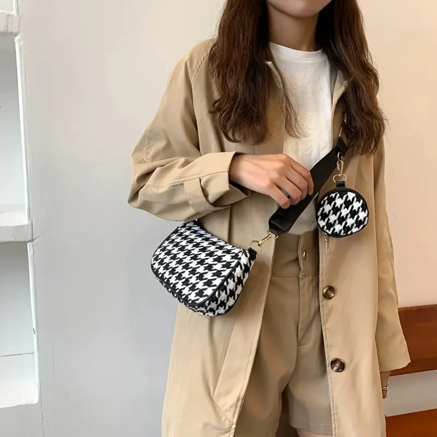 حقيبة كروس كلاسيكية للنساء، حقيبة كتف 2 في 1 مع حزام قابل للتعديل، محفظة دائرية، حقائب نسائية مركبة