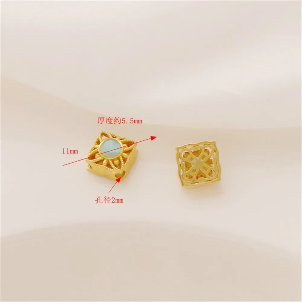 

18-каратное древнее золото, сохранение цвета, инкрустированный нефритом, кошачий глаз, круглая плоская полая бусина, браслет «сделай сам», ожерелье, аксессуары