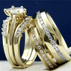CAOSHI Gorgeous Gold Color Promise Rings for Couples Luxury Wedding Bands Accessories with Bright Zirconia Trendy Finger Jewelry