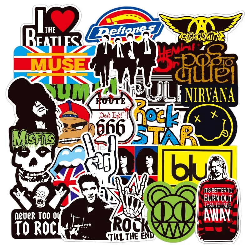 

100 Rock And Roll Music Band Stickers Punk Graffiti Stickers For Laptop Guitar Helmet Luggage Phone Decal Papery Pop Store
