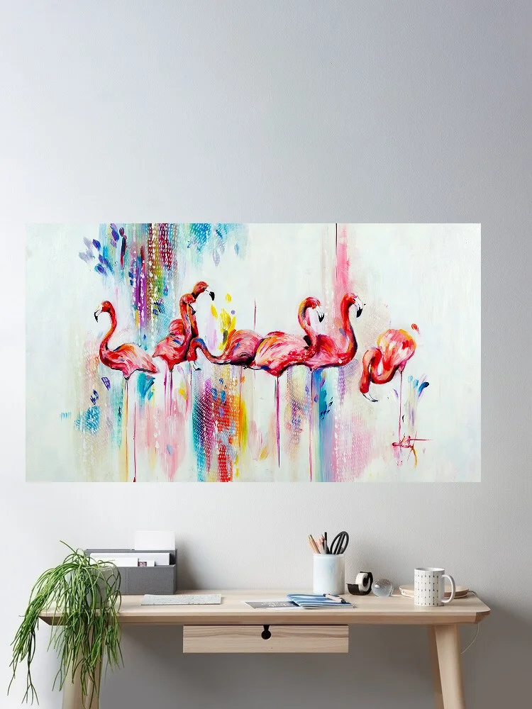 

Nordic Animal and Prints Pink Flamingo, Art Print Silk Poster Home Wall Decor