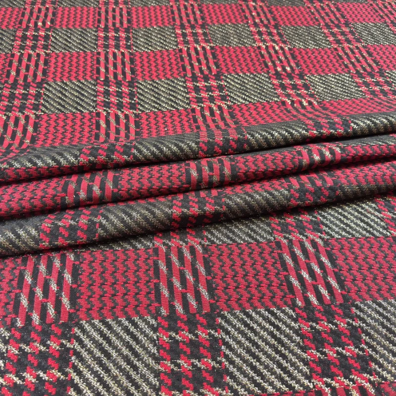 

1meter Red Plaid Jacquard Curtain Fabric Handmade Sewing Home Suit Coat Winter Autumn Designer Fashion Decoration Craft Material