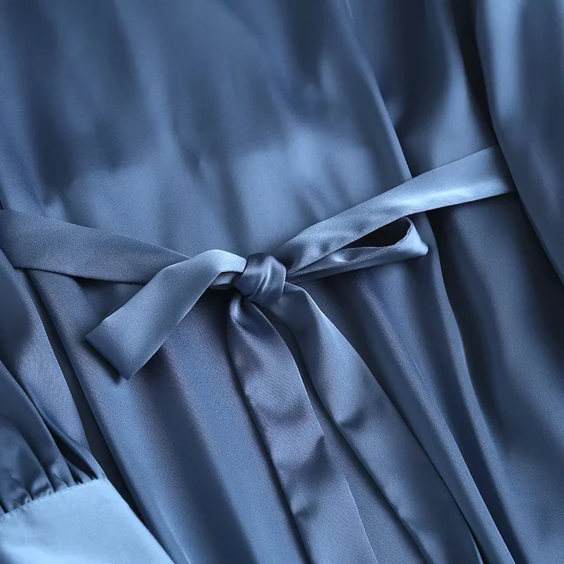 ジェニー&デイブ2026秋ルーズドレス女性エレガントミディドレス女性イングランドファッションシンプルなサテンVネックパーティーロングドレスvestidos