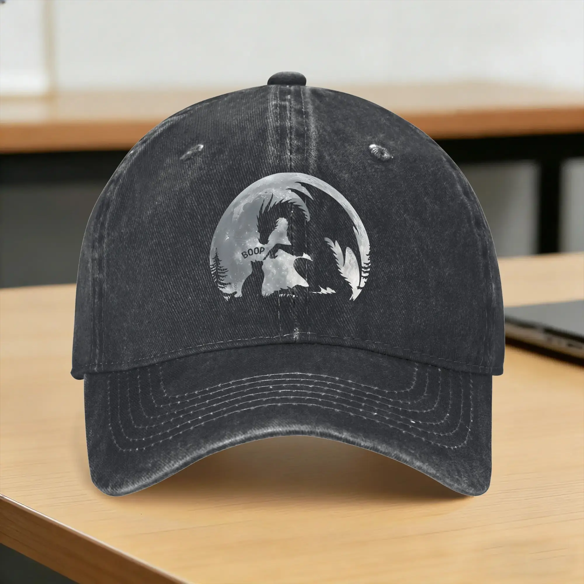 Dragon Boop Cat Under Full Moon Funny Cute Fantasy Night Sun Baseball Cap  Fashion Men Women Washed Trucker Hat Sunscreen Caps