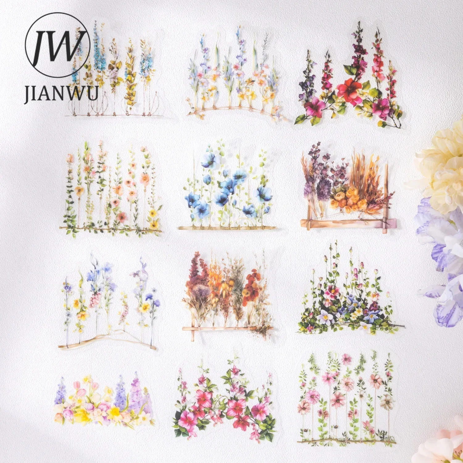 JIANWU Flowering Time Series Vintage Flower Landscaping Material Collage PET Sticker Creative DIY Journal Stationery