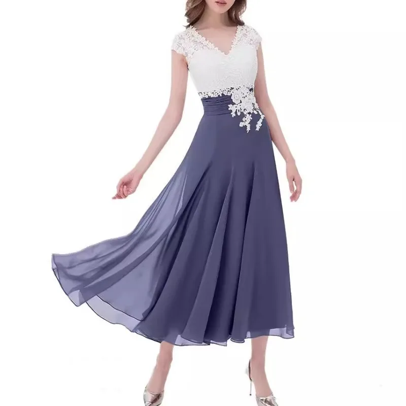 Customized New V-neck Chiffon Appliqué Bridesmaid Dress Slim Banquet Performance Sleeveless Elegant Prom Dresses Coffion Evening