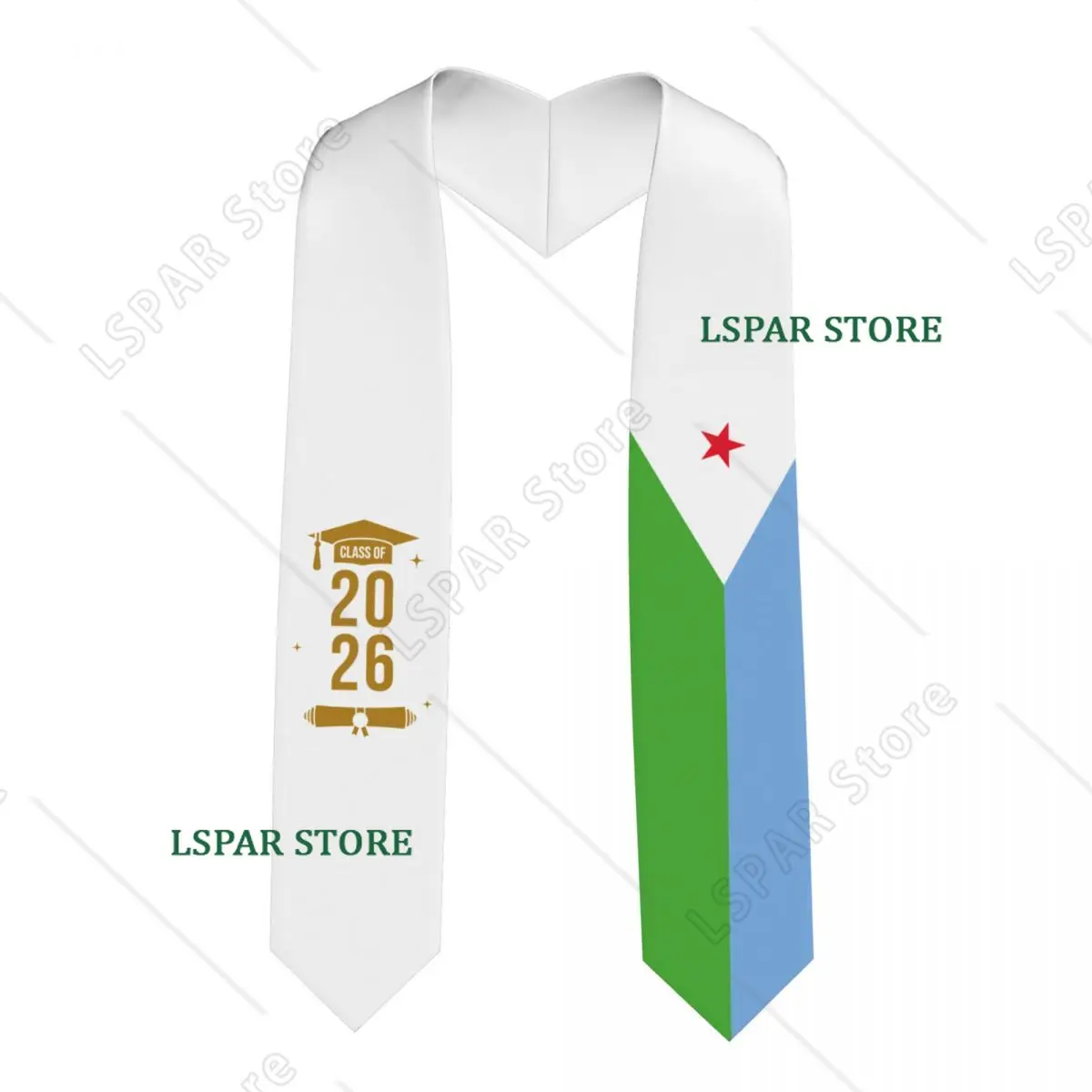 

Class Of 2026 Djibouti Flag Graduation Stole Sash Scarf For International Students Proud 183CM Long