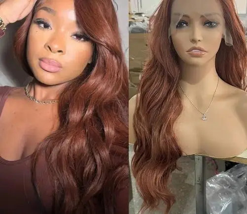 

Copper Red Wig Synthetic Lace Wigs For Women Long Body Wave Lace Synthetic Hair Orange Wig Front Lace Wig Cosplay Daily Wear