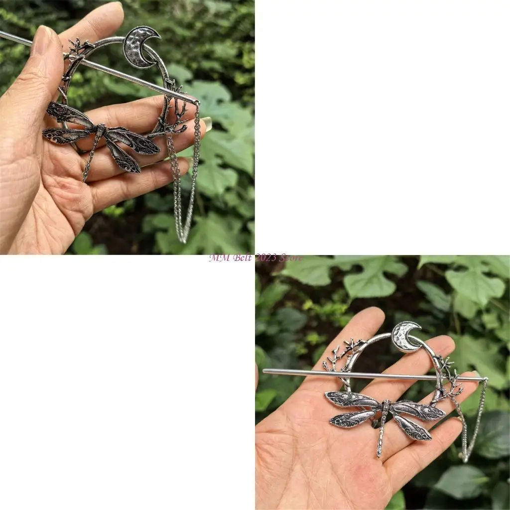 

49ME Fashion Antique Silver Dragonflies Hairpin Secure Updos Buns Styling Accessories