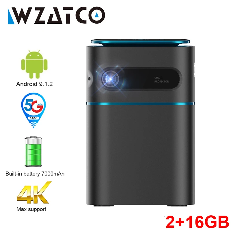 

Проектор WZATCO A8 DLP Smart Android 9.0 5G WiFi Поддержка 1080P Full HD 4K светодиодный проектор мини домашний кинотеатр HD-in портативный проектор