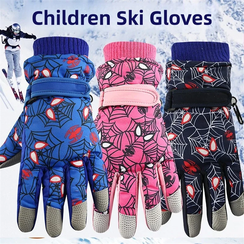 Spider Man Children Ski Gloves Spiderman Winter Warm Full Fingers Gloves Spider-Man Outdoor Waterproof Sports Cycling Gloves