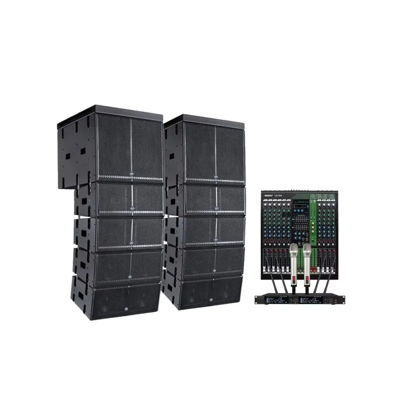 Complete Set Professional Audio Dual 10 Inch Line Array Speaker + 18 Inch Subwoofer Sound System With Microphone and DJ Mixer