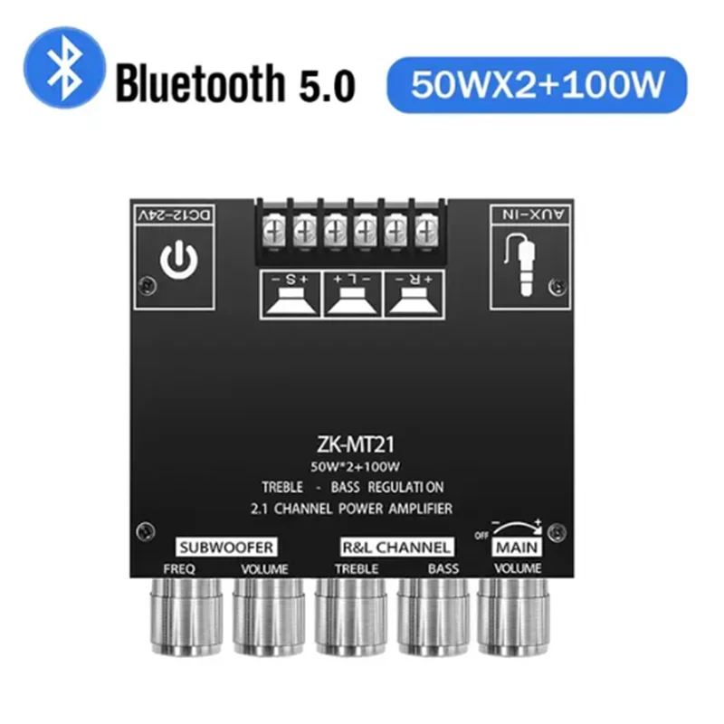 

ZK-MT21 Channel 2.1 Bluetooth 5.0 Subwoofer Amplifier Board 50W X 2+100W Power Audio Stereo Amplifier Board Bass AMP AUX