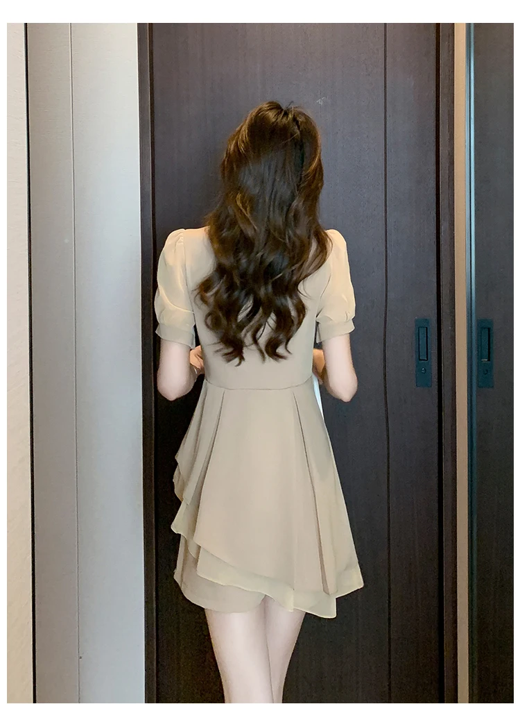 Real Photo Summer New OL Short Blazer Dress Outfits Bodycon Double Breasted Pleated Dress and Shorts Two-Piece Set Suits Female