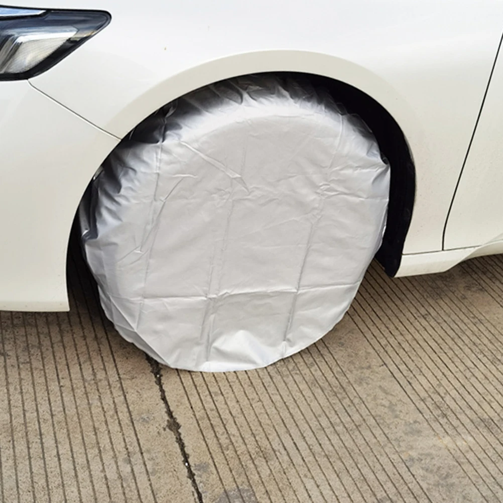 

4 pcs Tire Covers Silver 210D Oxford Cloth 27-29 Inches RV Truck Trailer Dust Sunlight Rain Protection Wheel Protectors