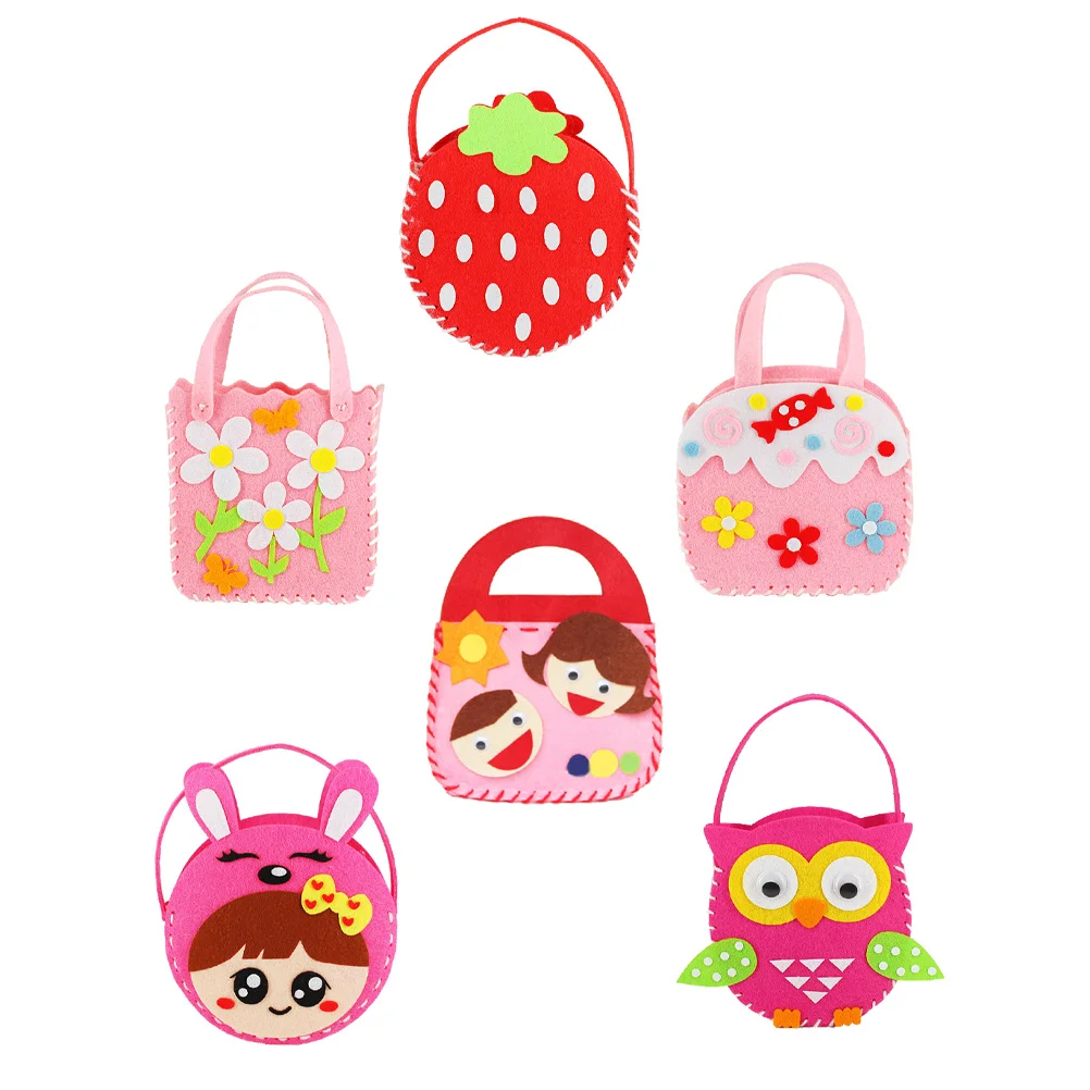 

6pcs Kids Material Pack Non woven Handbag Making Crafts Sewing Kit Felt Tote Children Learning Toys Color Matching Skills