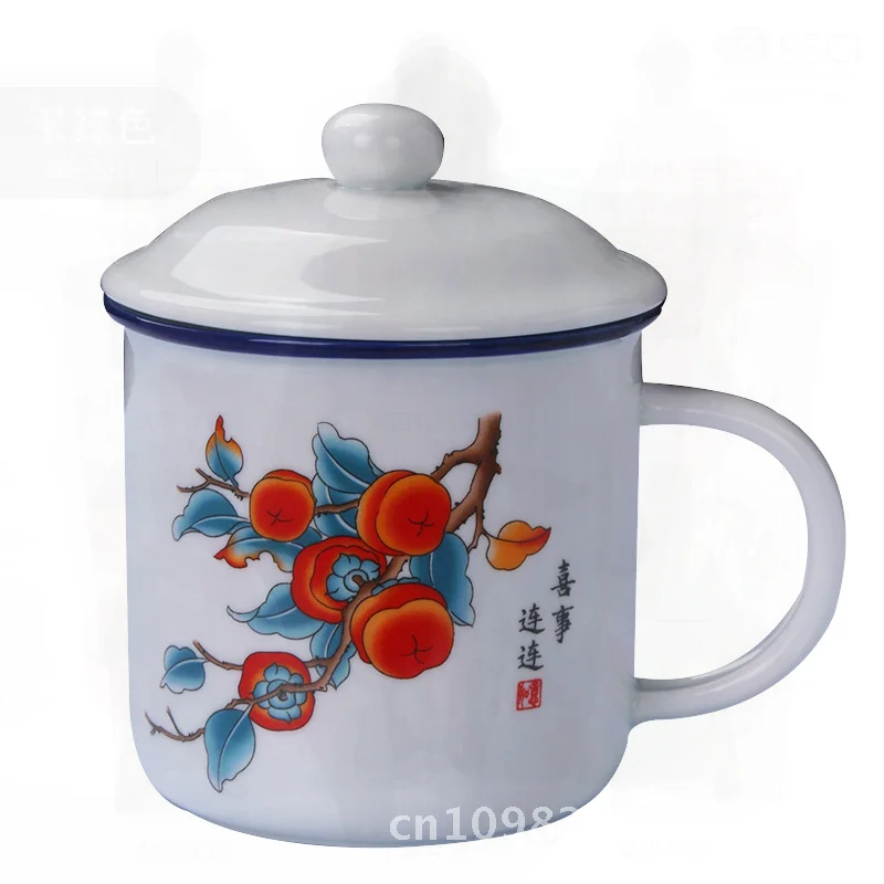 

Керамическая кружка в стиле ретро с крышкой, имитация эмалированной чашки, 400 мл, чайная чашка в винтажном стиле для домашнего офиса, креативный ностальгический дизайн