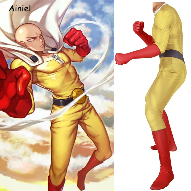 Anime Game One punch-man cosplay costume Kyoto Oppai super hero bodysuit suit jumpsuit Zentai Halloween costume for Kids Adult