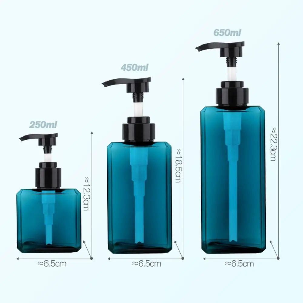 250/450/650ml Liquid Soap Dispenser Storage Bottles Plastic Square Outdoor Travel Refillable Blue Shampoo Press Empty Bottles