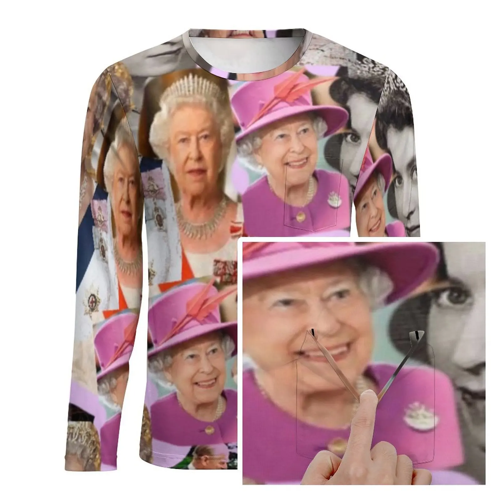 HRH Queen Elizabeth II T Shirt Men Great Britain Classic T Shirts Spring Hip Hop Tees Long Sleeve Printed Oversized Tops