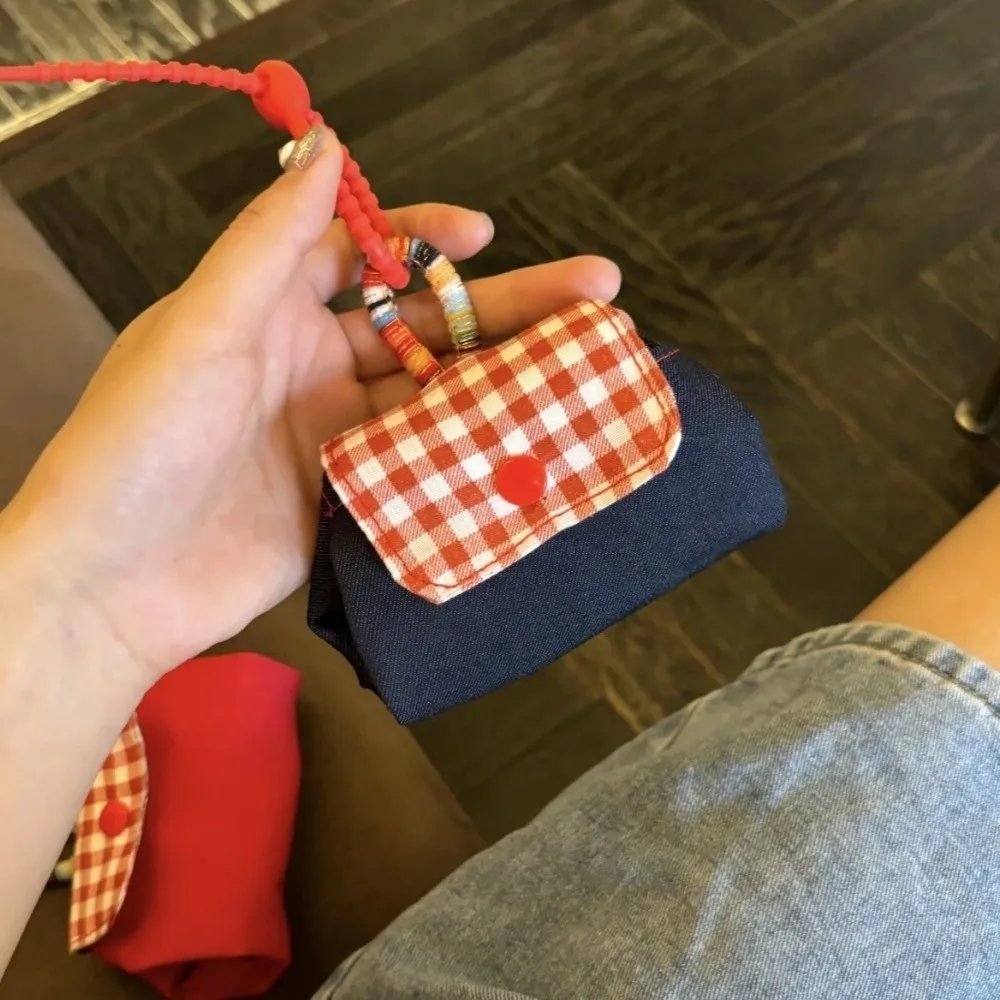 

Exquisite Canvas Plaid Storage Bag Zipper Korean Style Earphone Bag Hanging Keychain Ethnic Style Coin Purse Ladies