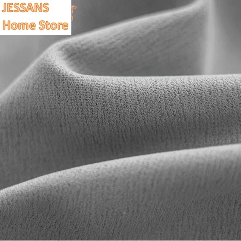 

Custom Size thick Gray Curtains and Blackout Bedroom High-end Living Room Light Luxury Sunshade Cotton Linen Partition Door