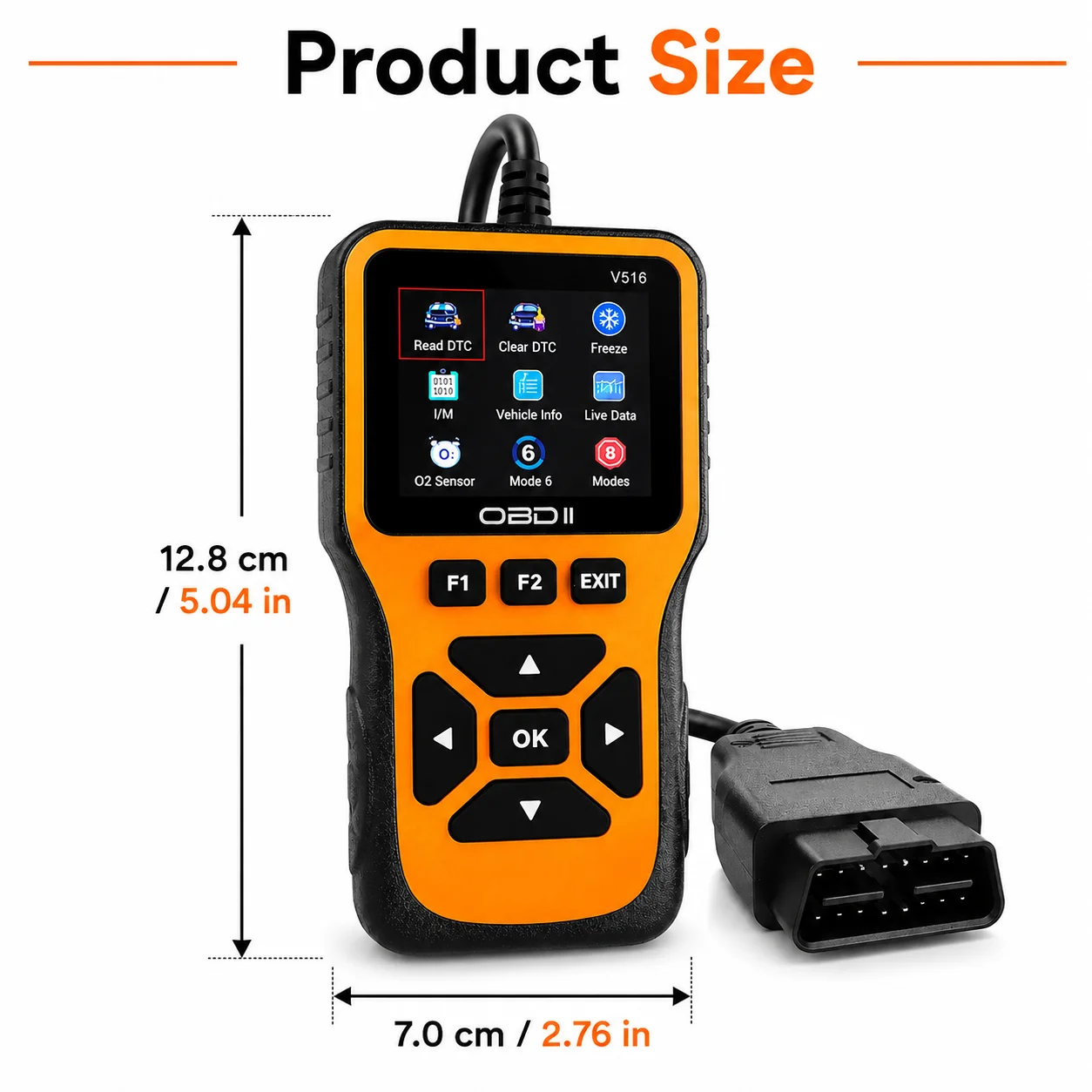 V516 Car OBD2 Scanner with Silicone Buttons, Engine Fault Code Reader, Live Data O2 Sensor Test Automotive Diagnostic Tool