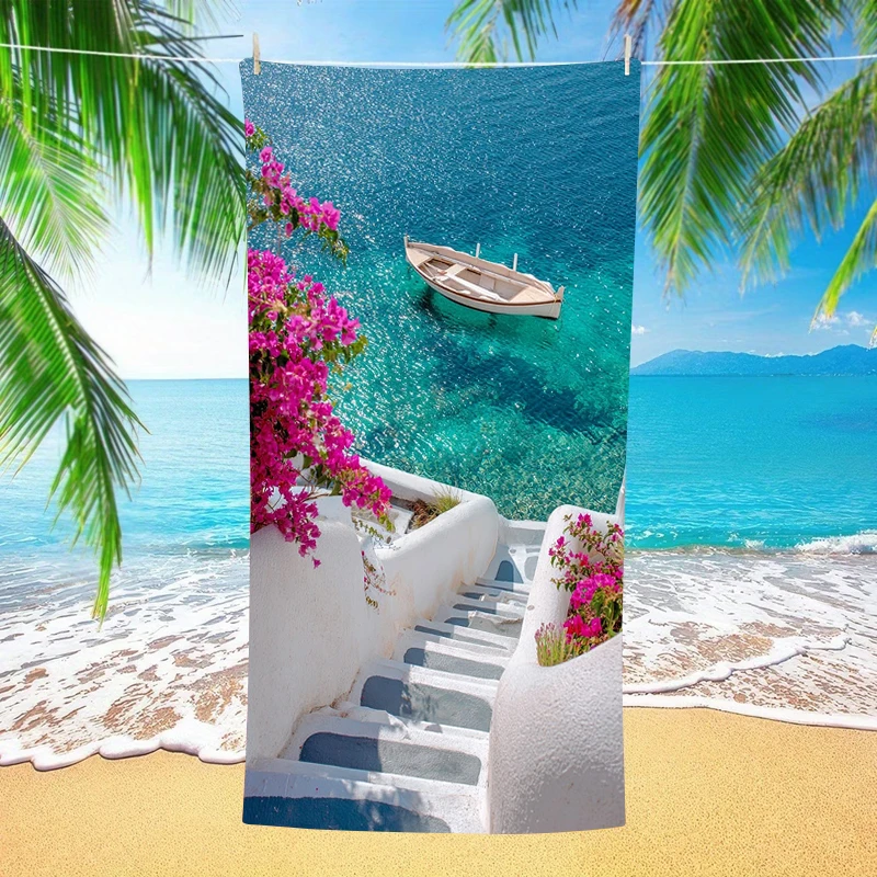 Santorini White Steps Beach Towel Greek Island Vacation Quick Drying Bath Towel