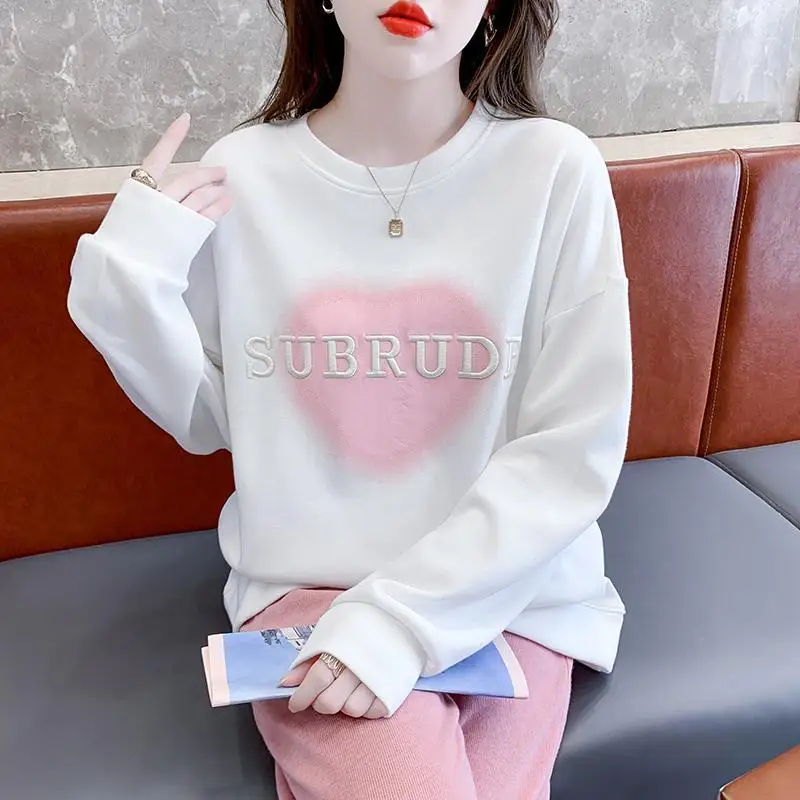 

Женская одежда, весенне-осенний повседневный пуловер с круглым вырезом и геометрическим фонариком, длинными рукавами и вышивкой букв, офисные женские топы