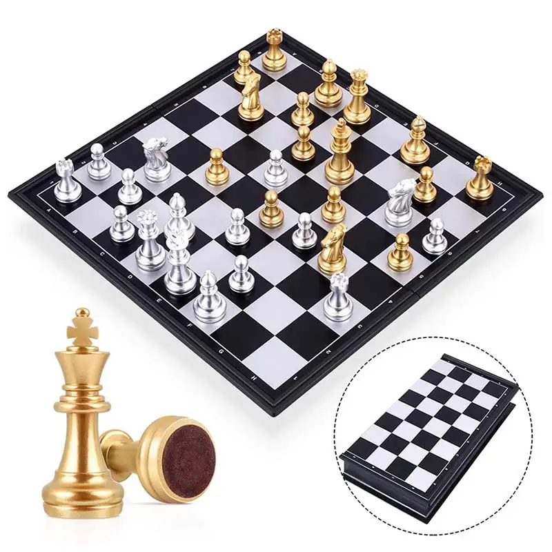 

Medieval Chess Set With High Quality Chessboard 32 Gold Silver Chess Pieces Magnetic Board Game Chess Figure Sets Szachy Checker