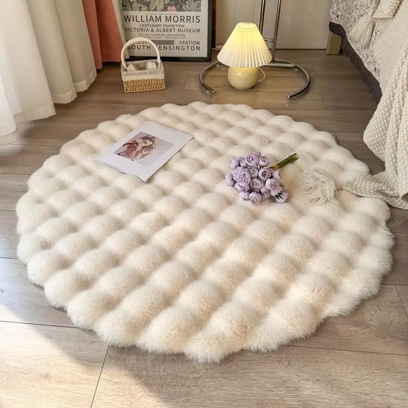 

Solid Color Light Luxury Plush Round Carpets for Living Room Bedside Area Fluffy Floor Mat 2025 Non Slip Shaggy Rug Room Decor