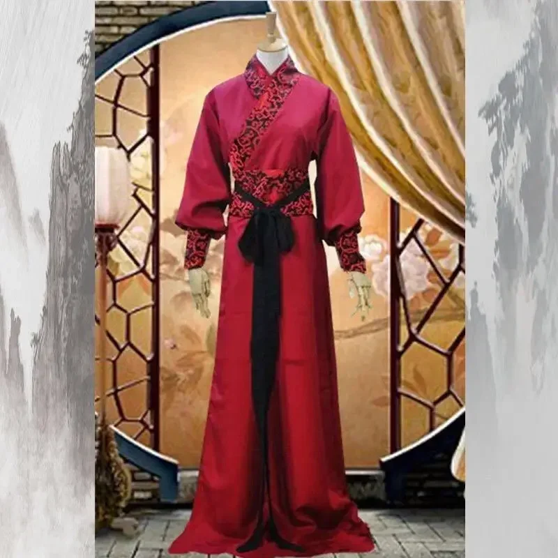 Hanfu เสื้อผ้าสำหรับผู้หญิงผู้ชายกระโปรงหมวกรองเท้าชุดเดรสแบบดั้งเดิมขนาดพลัสไซส์สีแดงสีดำ