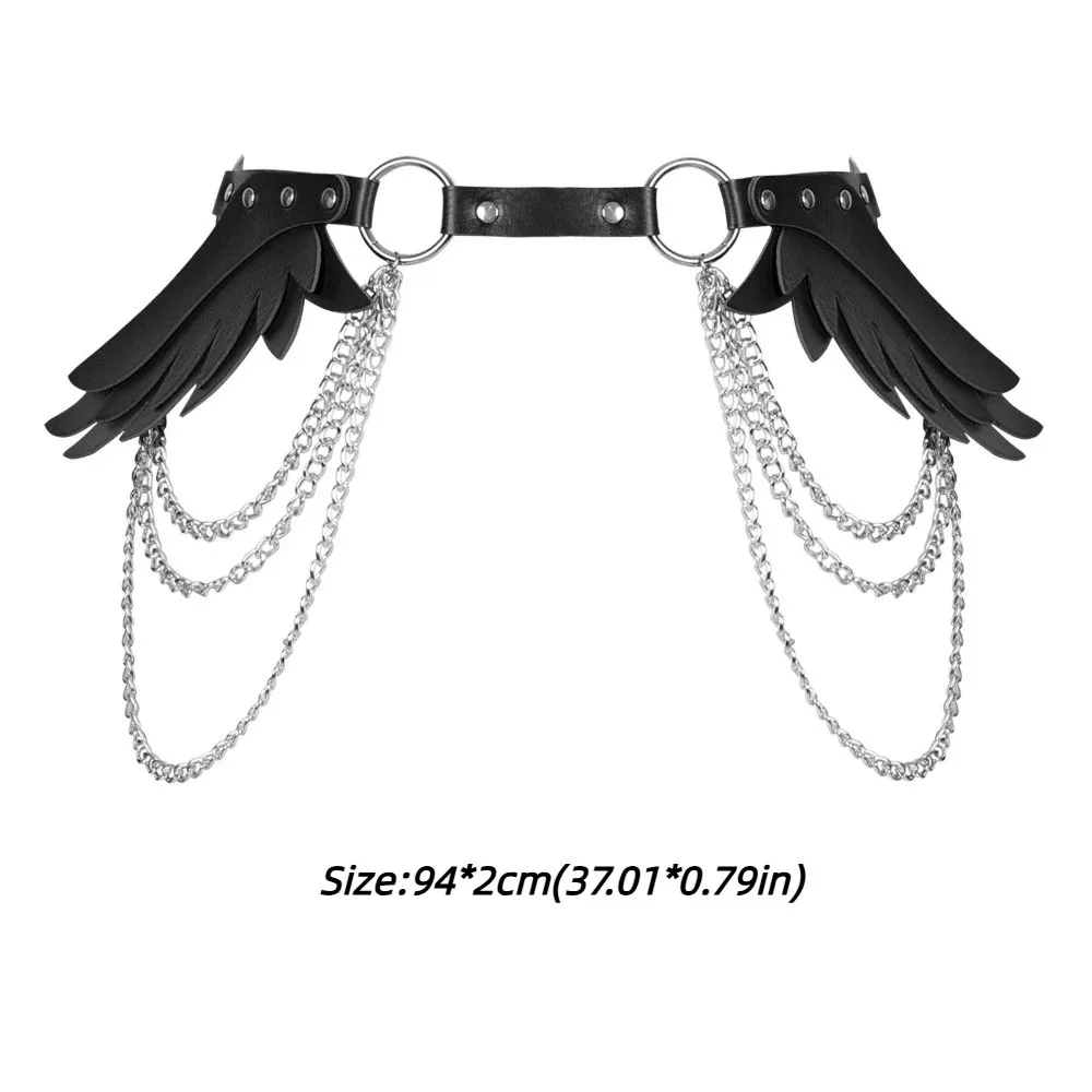 Trendiger Verstellbarer Engelsflügel-Gürtel aus PU-Leder, Punk-Gothic-Gürtel, Statement-Accessoire, Cosplay-Hüftkette, Rave-Outfit – Detail 1