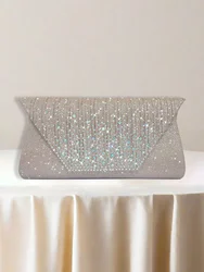 Affascinante, elegante, sofisticata, silenziosa frizione con paillettes, strass, elegante, lussuosa, borsa da sera con Glitter lucido