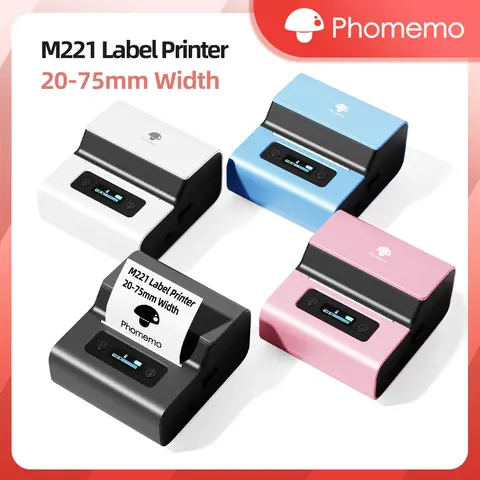 Phomemo M221 미니 휴대용 열전사 프린터 Bluetooth 라벨 메이커 자체 접착 스티커 라벨링 기계(20-75mm 인쇄 폭)