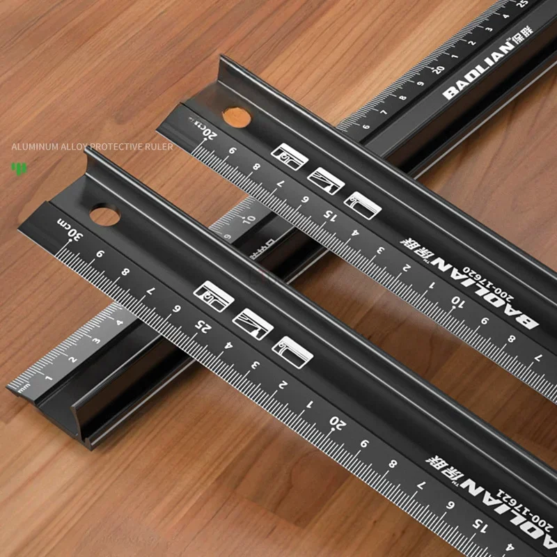 High Precision Aluminum Alloy Straight Ruler 20/30/45cm Anti Cutting Multifunctional Marking Ruler for Drawing and Measuring