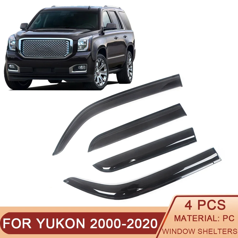 For GMC Yukon 2000-2020 Auto Side Window Wind Deflectors Visors Black Rain Guard Door Visor Vent Shades Dark Smoke Ventvisor