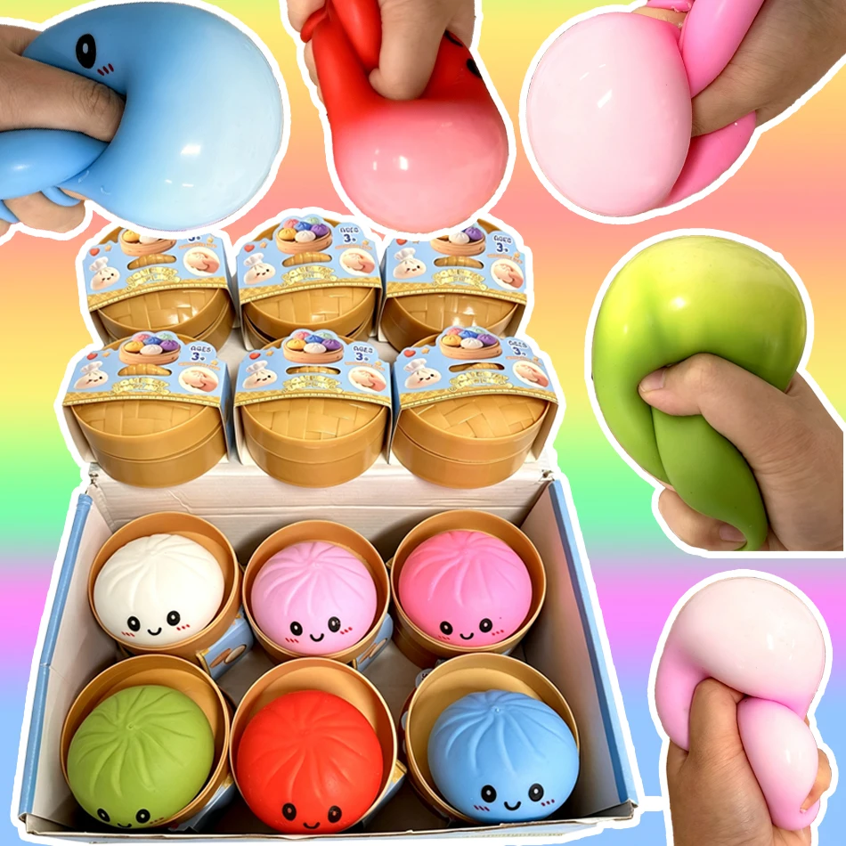 

Realistic Giant Dumpling Squeeze Toy with Bamboo Steamer Soft Dough Ball Decompression Fidget Toy Creative Funny Gift