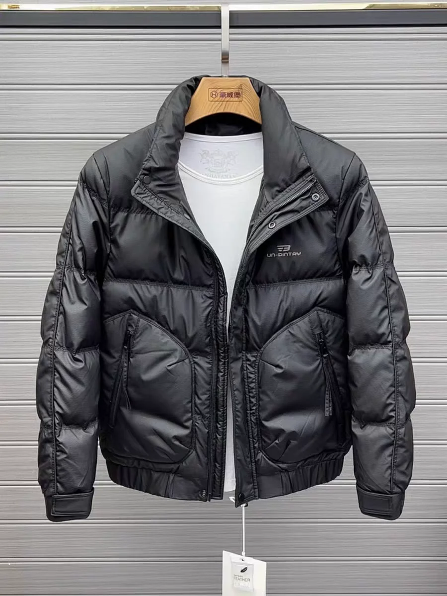 

Мужская утепленная куртка из искусственной кожи с хлопковым наполнителем, воротником-стойкой, теплая зимняя повседневная модная верхняя одежда, приталенный крой, удлиненная модель.