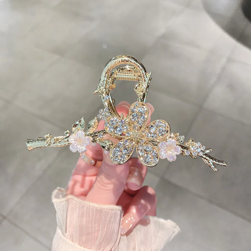 

new Fashion temperament twigs flower Rhinestone hair Hairpin Shark Clip Headwear for Women Ponytail Crab Grips Hair Accessories