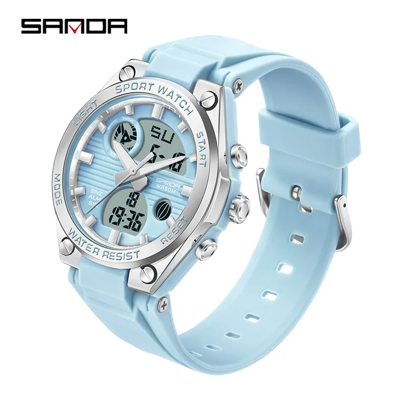 SANDA High School Student Electronic Watch Men's and Women's Dual Display Sports Watch 50m Waterproof Night Light stopwatch