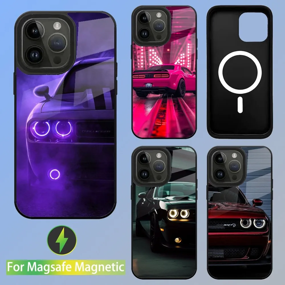 D-Dodge Challenger S-SRT Car Phone Case Magnetic for iPhone 15 16 14 13 Pro Max 11 12 Mini Magsafe Wireless Charging Cover