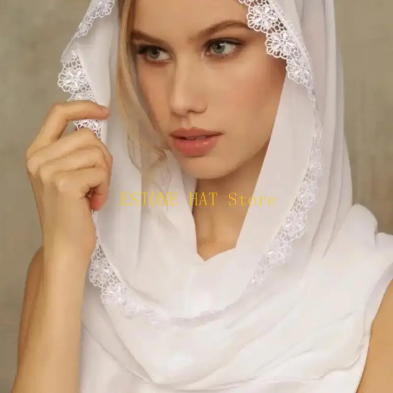 49mf bruid kanten trim sluier voor zomer bruiloft zonnebeschakelde hoofddoek met bloemenpatroon