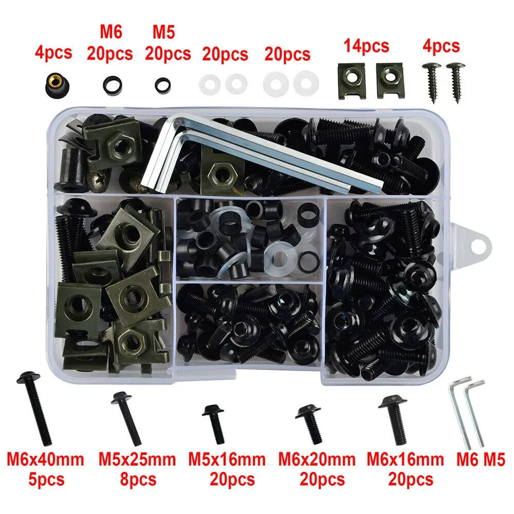 177PCS Motorcycle Sportbike Windscreen Fairing Bolts Kit Fastener Clips Screws