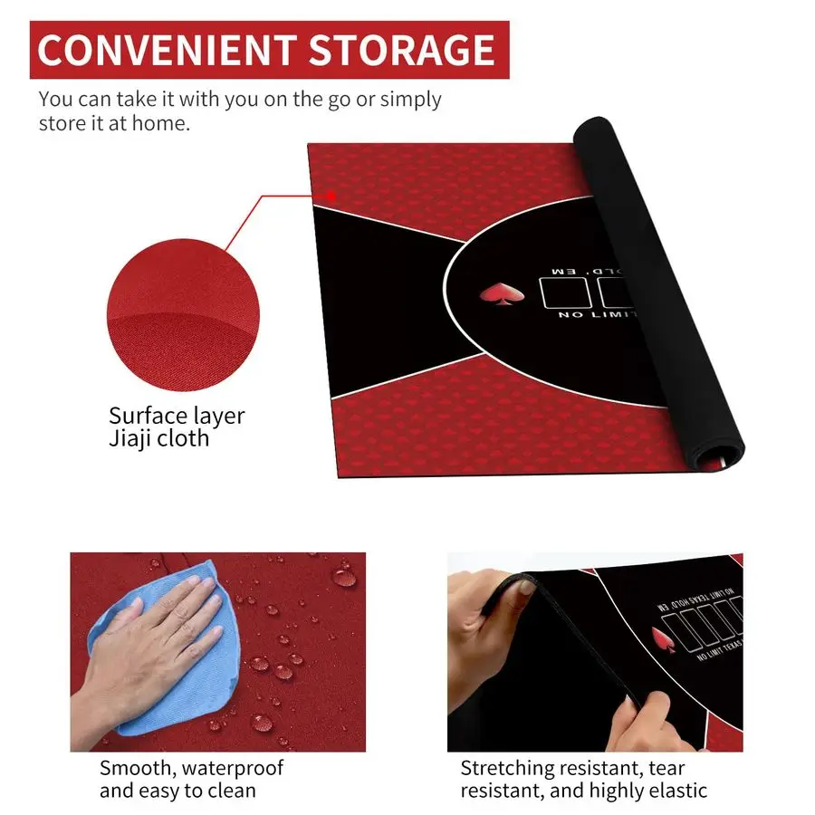 120 140 160 cm Tappetino da poker quadrato Texas Holdem Poker Tappetino in gomma Topper per tavoli Tavolo da poker portatile pieghevole Layout da poker per