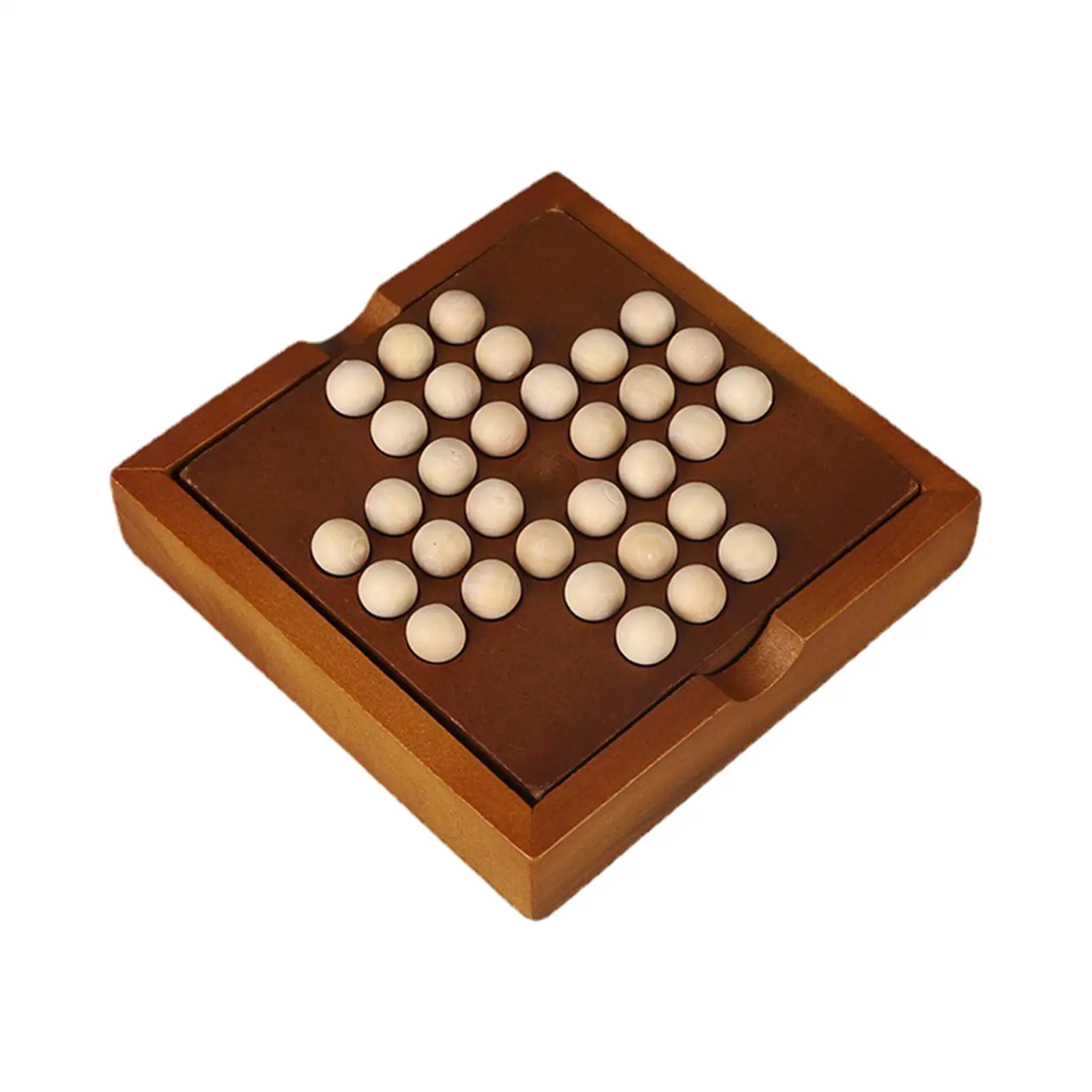 Wooden Solitaire Board Game and 33 Marbles Marbles Game Board Office Decor Brain Teaser Puzzles Independence Chess for Kids